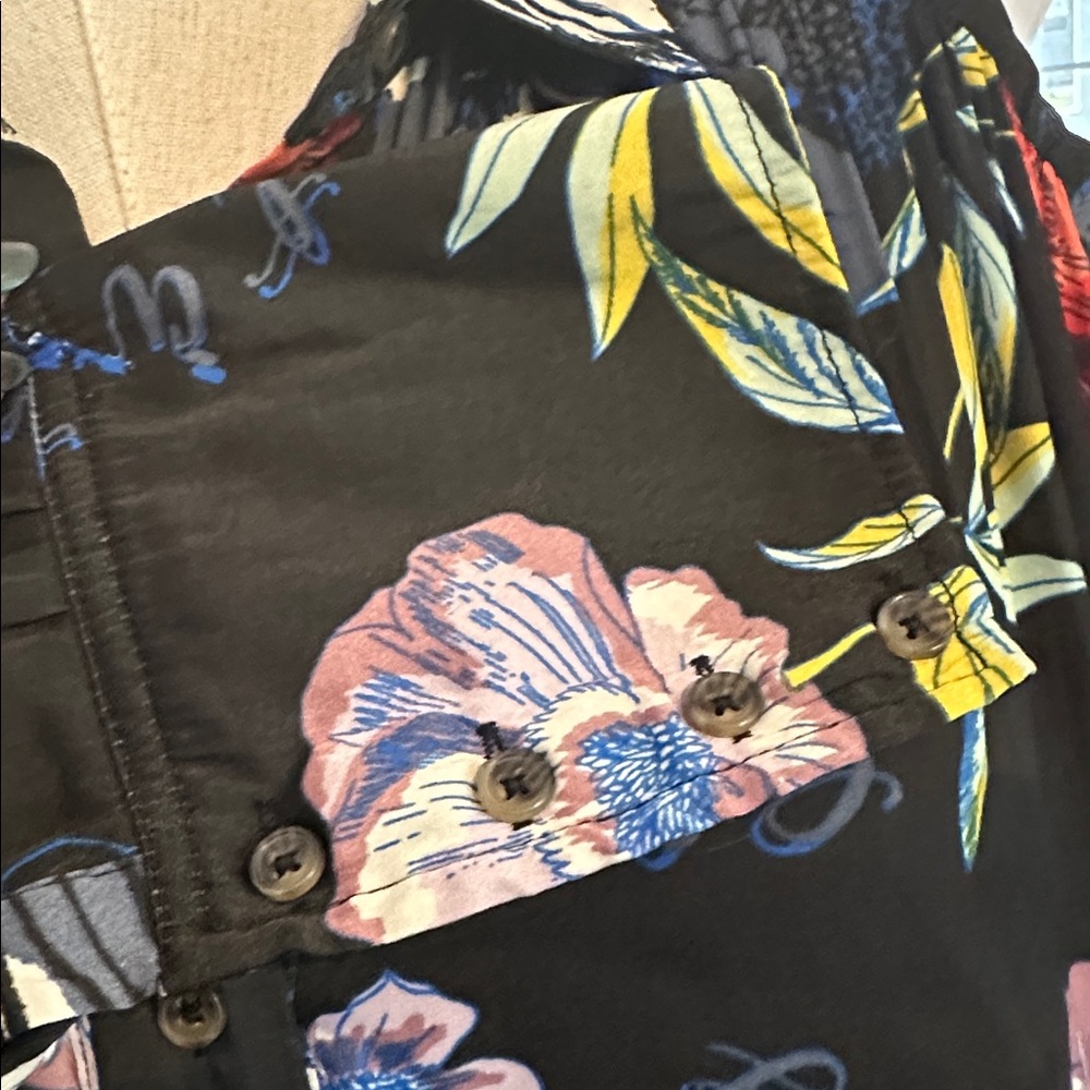 Free People Silky Nights Floral birds whimsical Black M oversized hi lo blouse - Picture 9 of 11